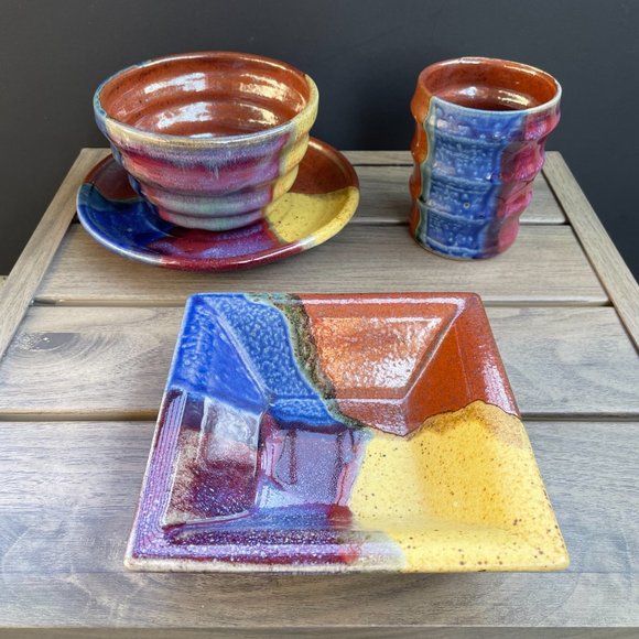 Handmade and Painted Ceramic Plates, Bowl, and Cup - Picture 3 of 12